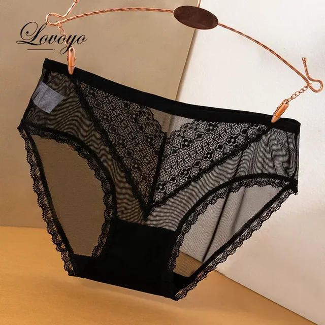 Culotte en dentelle évidée pour femme noire veu 3