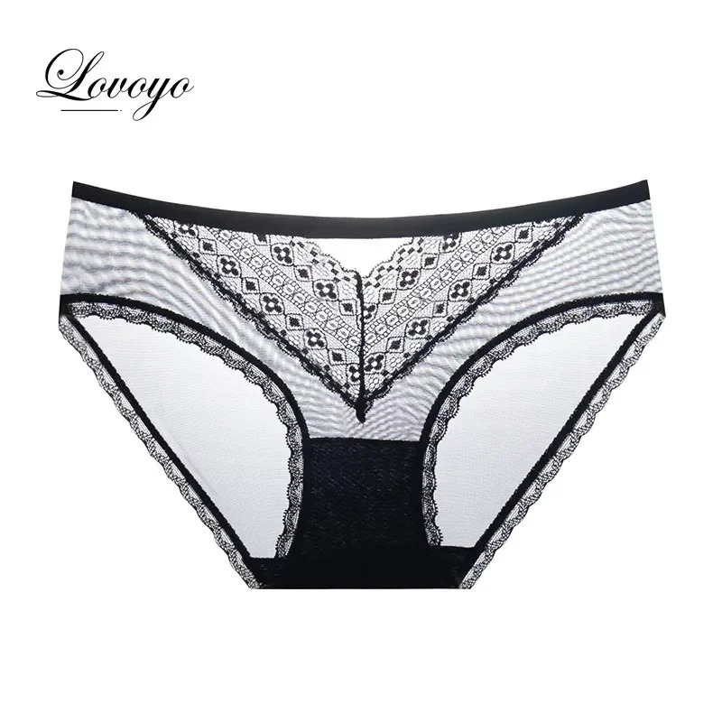 Culotte en dentelle évidée pour femme noire veu 2