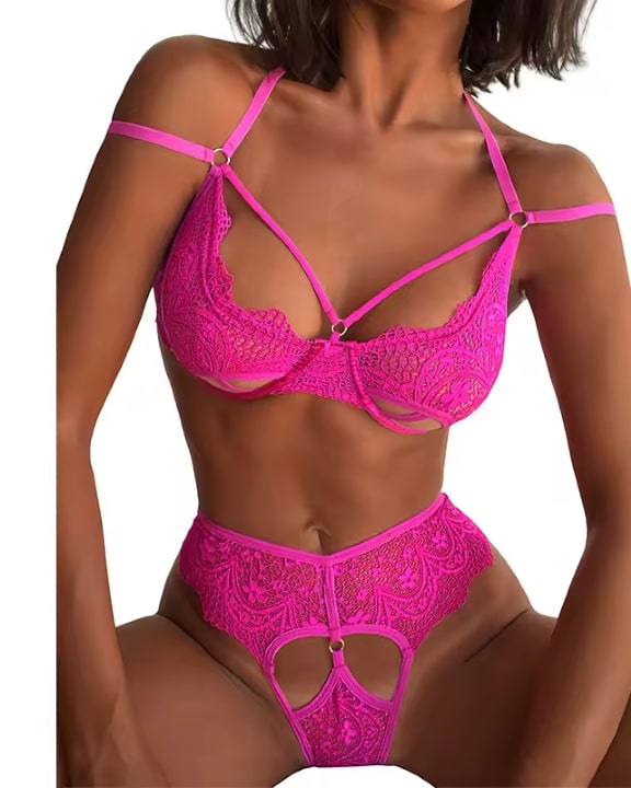 Pink Hollow Lace Lingerie Straps