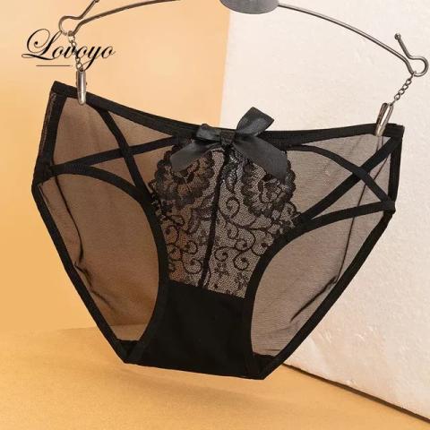 Culotte en dentelle évidée pour femme noire veu 1