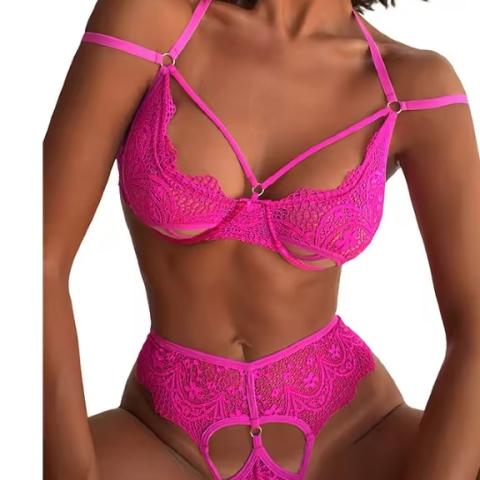 Pink Hollow Lace Lingerie Straps