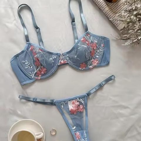 New fashion sky blue embroidered floral mesh lace 